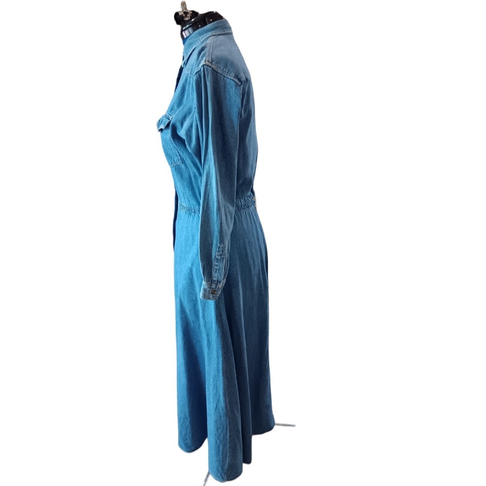 Gloria Vanderbilt women's Pockets 100% Cotton Blue Long Denim dress size 6 AA306 - Picture 5 of 8
